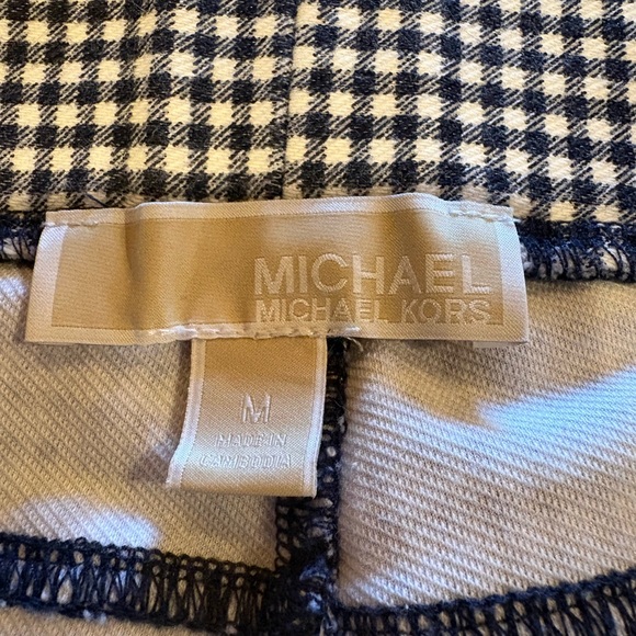 Michael Kors Navy Blue & White Check Pull-on Pants gold details size M women’s - Picture 6 of 11